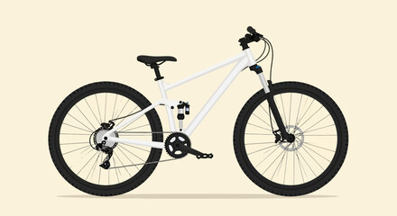 Fototapeta premium Clean and Modern Vector Illustration of a Mountain Bike with White Frame Design Recreation Ready for Exploration and Thrilling Adventures