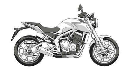 Illustration of a Modern Motorcycle Design with Sleek Lines and a Detailed Engine Depiction