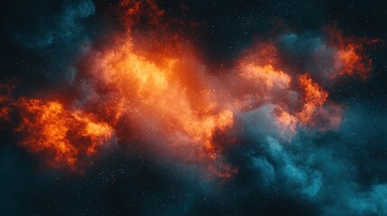 Fototapeta premium Fiery Orange And Teal Nebula In Deep Space Cosmic Clouds Of Gas And Dust