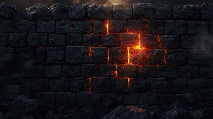 Glowing Cracks in Dark Stone Wall