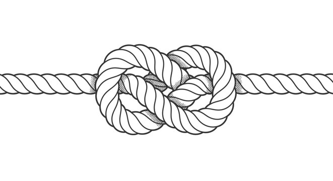Stylized nautical rope knot illustration exhibiting complex intertwining patterns and elegant graphic presentation isolated on a white backdrop