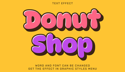 Colorful donut shop text effect with fun cartoon typography on yellow background