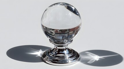 Polished chrome knob with clear crystal sphere.