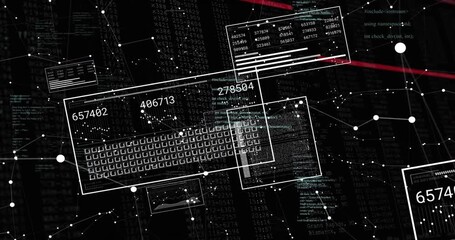 Fading outlines starting keyboard grid motion showing numbers morphing sweeping dimming data flow - Powered by Adobe