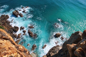 Coastal rocks and turquoise waves