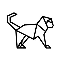 Image made with monkey Origami. Monochrome. Tangrams. Line drawing illustration.