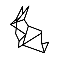 Image made with rabbit Origami. Monochrome. Tangrams. Line drawing illustration.