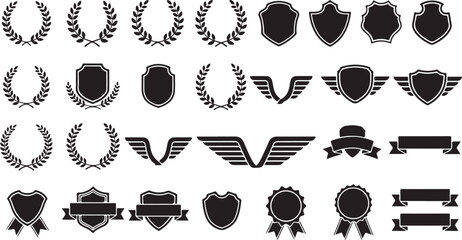 Collection of vintage heraldic emblems badges and ribbons isolated on transparent background