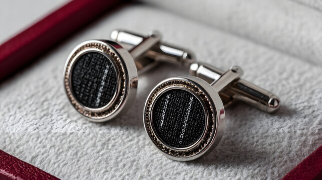 Close-up view of elegant cufflinks.
