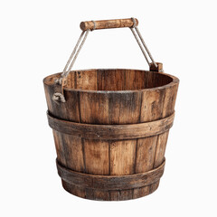 Rustic Wooden Bucket with Rope Handles - Empty