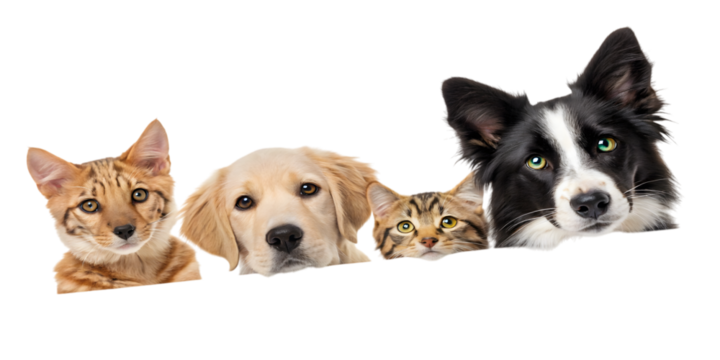 Cute dogs and cats together image for pet lovers and animal adoption advocacy and promotion
