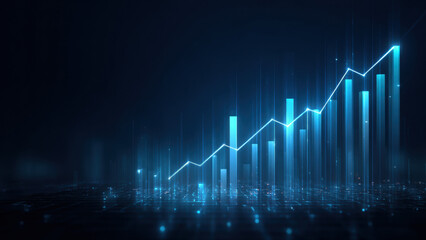 Futuristic data growth chart showing technology and financial progress