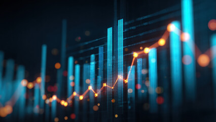 Futuristic data growth chart showing technology and financial progress