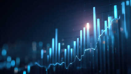 Futuristic data growth chart showing technology and financial progress