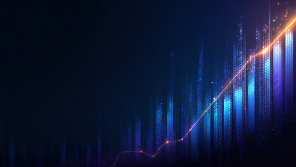 Futuristic data growth chart showing technology and financial progress