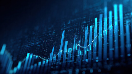 Futuristic data growth chart showing technology and financial progress