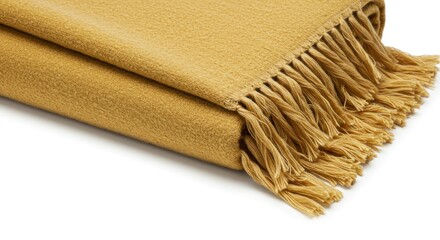 Mustard yellow woolen blanket with fringe