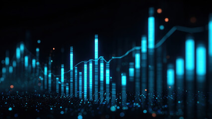 Futuristic data growth chart showing technology and financial progress
