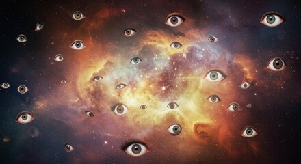 Eyes float in a swirling nebula
