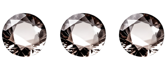 Three Sparkling Diamond Gems Isolated On Transparent Background Showcasing Faceted Surfaces and Brilliance Reflected Light and Shadow