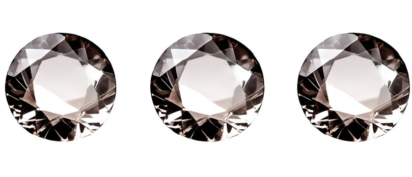 Three Sparkling Diamond Gems Isolated On Transparent Background Showcasing Faceted Surfaces and Brilliance Reflected Light and Shadow