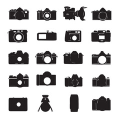 vector illustration of camera silhouette set, Black & White silhouette set
