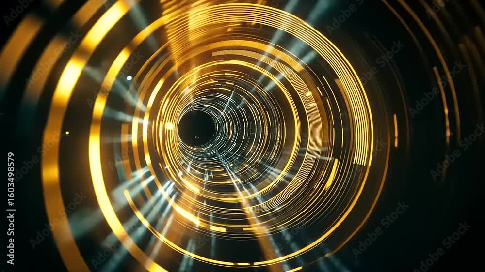 Wall mural abstract digital tunnel with glowing lines and circles creating a futuristic atmosphere