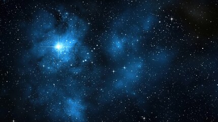 Glowing Blue Nebula in Dark Space with Scattered Stars