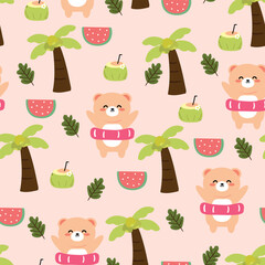 Seamless cartoon bear pattern with summer and other shades. Cute summer wallpaper for fabric prints, wrapping paper.