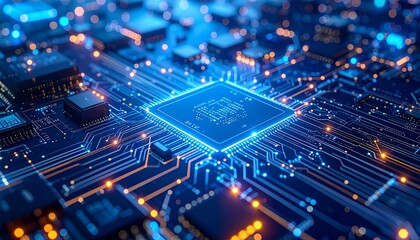 Obraz premium Close-up of intricate circuit board with central processor