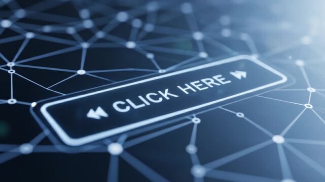 Animated "Click Here" Button on a Glowing Network Background with Subtle Movement - Powered by Adobe
