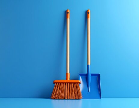 Two simple cleaning tools against a bright blue background