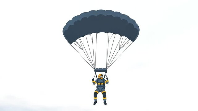 Parachuting Person Gliding Down with Parachute on White Background