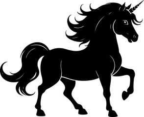  a black silhouette of a unicorn