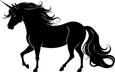  a black silhouette of a unicorn