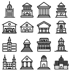 Fototapeta premium Set of Buildings and Landmarks in Outline Style for Architecture Concepts