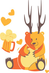 vector sketch illustration silhouette image design icon logo symbol horned bear drunk drinking beer abstract modern classic vintage for advertising image