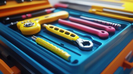 Colorful tools organized in a toolbox
