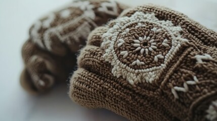 Obraz premium Knitted mittens with intricate patterns
