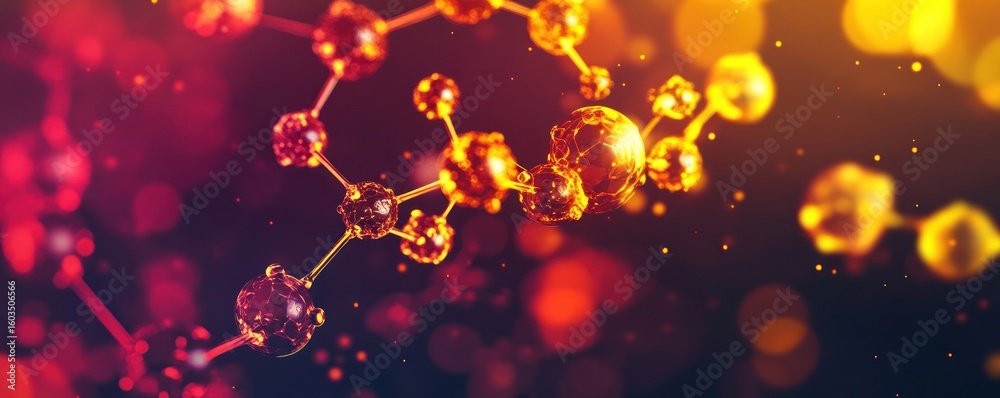 Aufkleber a close up view of a molecular structure with a warm color palette and bokeh light effects in the ba