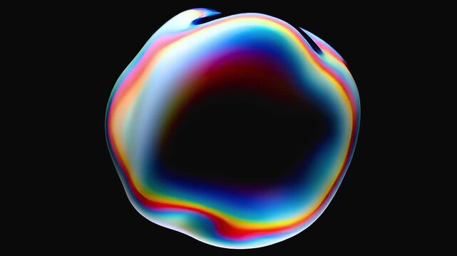 Mesmerizing glowing pearl sphere with smooth shiny surface and vibrant colorful rainbow hues in abstract floating design against black background