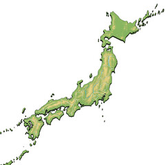 Naklejka premium Shaded Relief Map of Japan Archipelago