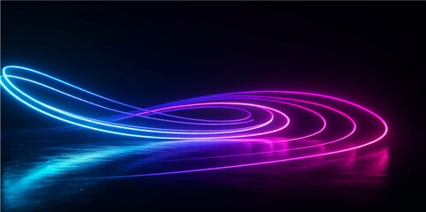 Blue abstract background with glowing pink and purple swirling energy lines