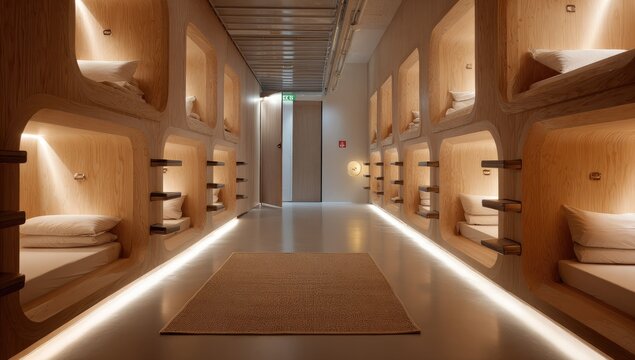 Modern, minimalist capsule hotel