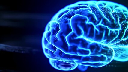 Digital brain hologram with binary code for artificial intelligence concept - Powered by Adobe