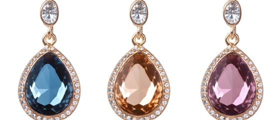 Elegant Teardrop Earrings Set with Diamond and Gemstone Details Isolated on Transparent Background