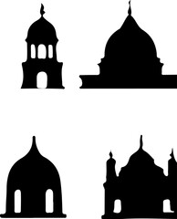 various silhouettes of structures with domes