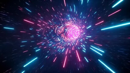 Vibrant abstract representation of a cosmic tunnel with light streaks and swirling colors in space