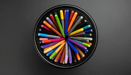 Colorful pens in a circular holder