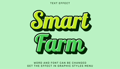 Bright and colorful text effect graphic showing the words Smart Farm in bold, dynamic typography. Ideal for agricultural, environmental, and technological design projects with a fresh modern aesthetic